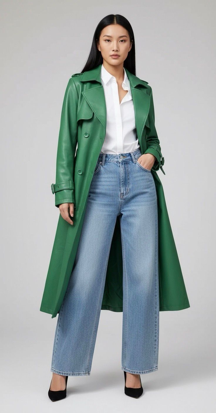 Green PU Long Jacket