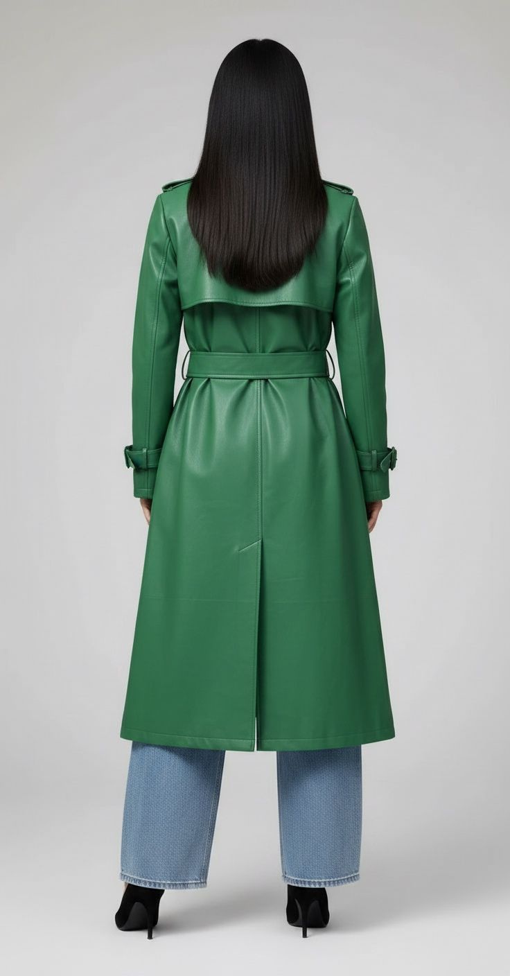 Green PU Long Jacket
