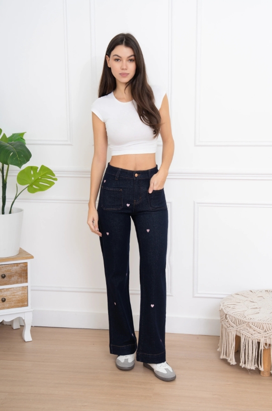 wide Leg heart blue jeans