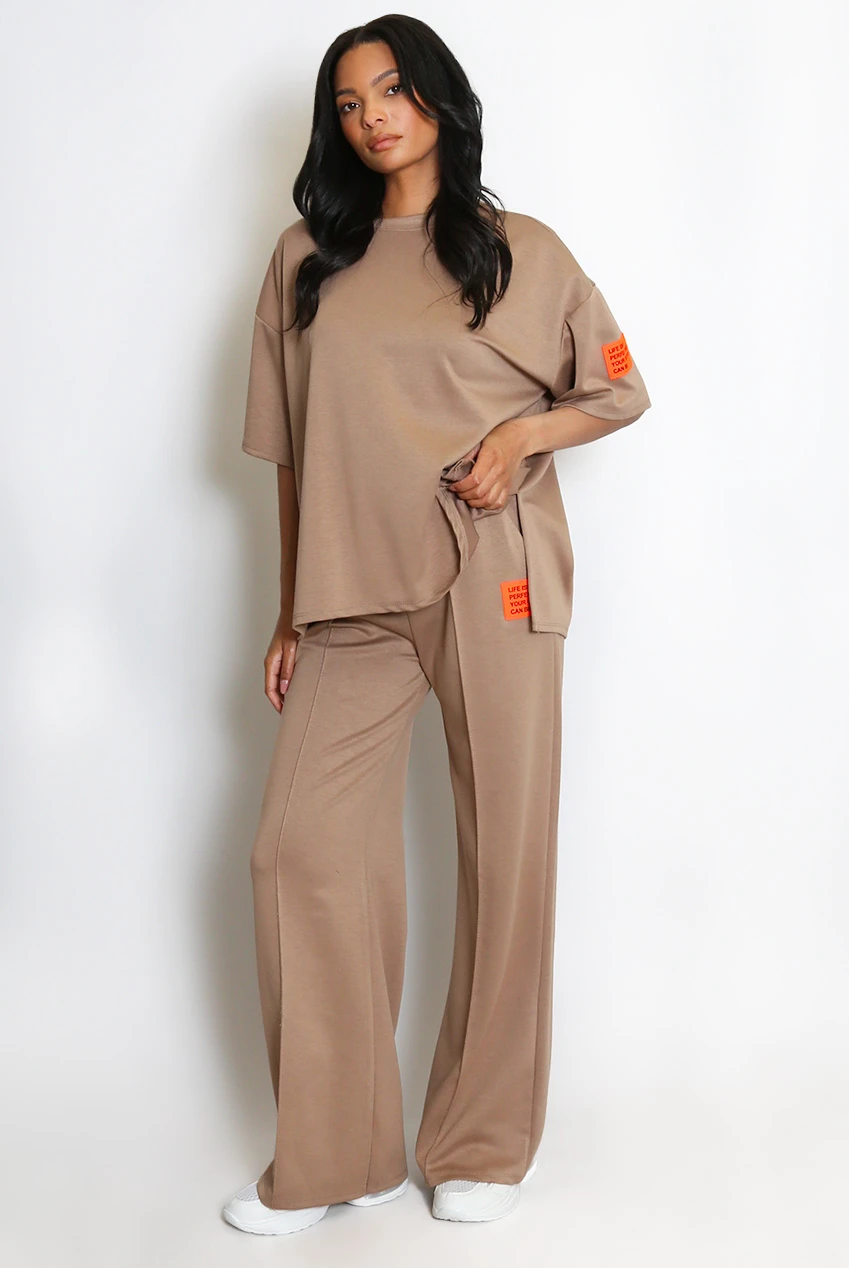 Slogan_Tag_T-Shirt_and_Trouser_Set_brown_3